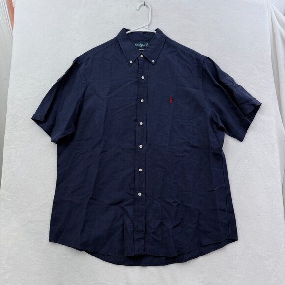 Polo Ralph Lauren Shirt Mens XL Blue Silk Linen Custom Fit Pony Button Down - Picture 1 of 9